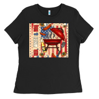 Black red white and bbq usa flag Ladies Tee - TumblerDesignByShophia