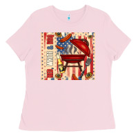 Bubblegum Pink red white and bbq usa flag Ladies Tee - TumblerDesignByShophia