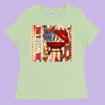 Red White And Bbq Usa Flag Ladies Tee Designed By Tumblerdesignbyshophia