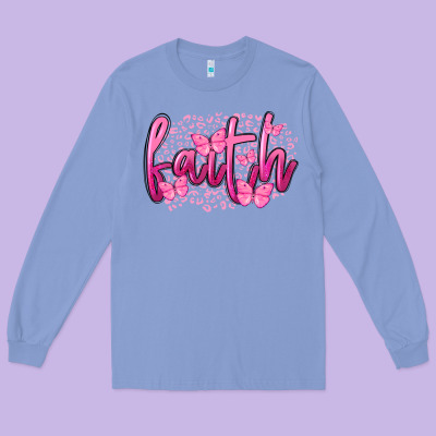 Faith Breast Cancer Long Sleeve Tee Designed By Fadigitalartstudio