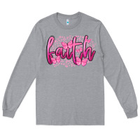 Heather Grey Faith Breast Cancer Long Sleeve Tee - FaDigitalArtStudio