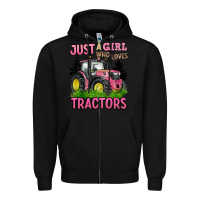 Black just a girl who loves tractors Zipper Hoodie - BarkalooDesign