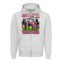 Dove Grey just a girl who loves tractors Zipper Hoodie - BarkalooDesign
