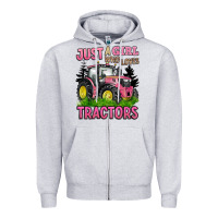 Heather Grey just a girl who loves tractors Zipper Hoodie - BarkalooDesign