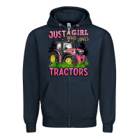 Navy just a girl who loves tractors Zipper Hoodie - BarkalooDesign