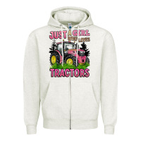 Oatmeal Heather just a girl who loves tractors Zipper Hoodie - BarkalooDesign