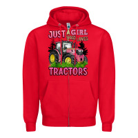 Red just a girl who loves tractors Zipper Hoodie - BarkalooDesign