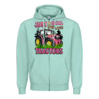 Seafoam just a girl who loves tractors Zipper Hoodie - BarkalooDesign