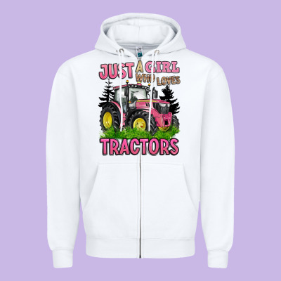Just A Girl Who Loves Tractors Zipper Hoodie Designed By Barkaloodesign