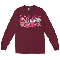 Burgundy breast cancer coffee cups Long Sleeve Tee - OliviaCreatesArt