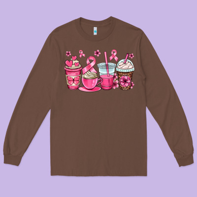 Breast Cancer Coffee Cups Long Sleeve Tee Designed By Oliviacreatesart
