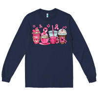 Navy breast cancer coffee cups Long Sleeve Tee - OliviaCreatesArt