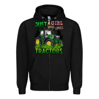 Black just a girl who loves tractors Zipper Hoodie - BarkalooDesign