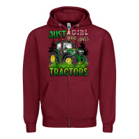 Burgundy just a girl who loves tractors Zipper Hoodie - BarkalooDesign