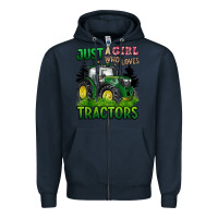 Navy just a girl who loves tractors Zipper Hoodie - BarkalooDesign