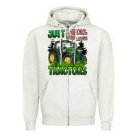 Oatmeal Heather just a girl who loves tractors Zipper Hoodie - BarkalooDesign