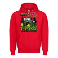 Red just a girl who loves tractors Zipper Hoodie - BarkalooDesign