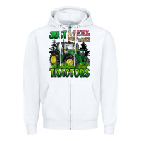 White just a girl who loves tractors Zipper Hoodie - BarkalooDesign