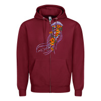 Burgundy light purple jellyfish and floral Zipper Hoodie - BarkalooDesign