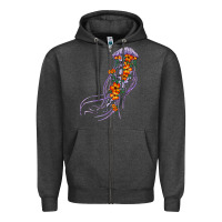 Charcoal Heather light purple jellyfish and floral Zipper Hoodie - BarkalooDesign