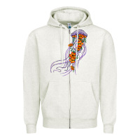 Oatmeal Heather light purple jellyfish and floral Zipper Hoodie - BarkalooDesign