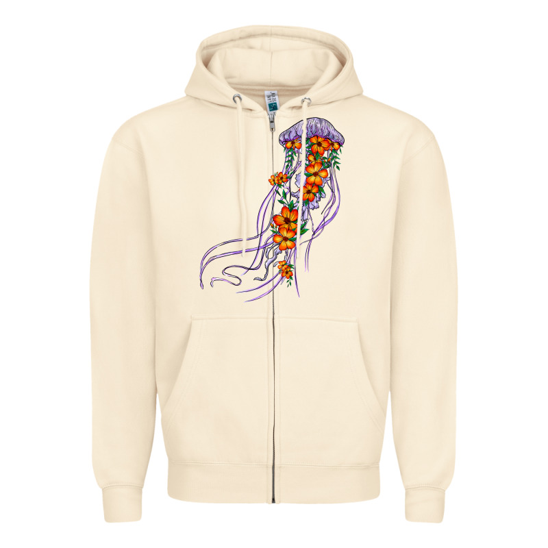 Light Purple Jellyfish And Floral Zipper Hoodie by BarkalooDesign | Teevron