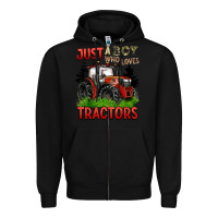 Black just a boy who loves tractors red tractor Zipper Hoodie - BarkalooDesign