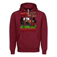 Burgundy just a boy who loves tractors red tractor Zipper Hoodie - BarkalooDesign