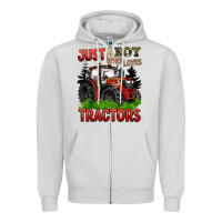 Dove Grey just a boy who loves tractors red tractor Zipper Hoodie - BarkalooDesign