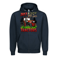 Navy just a boy who loves tractors red tractor Zipper Hoodie - BarkalooDesign