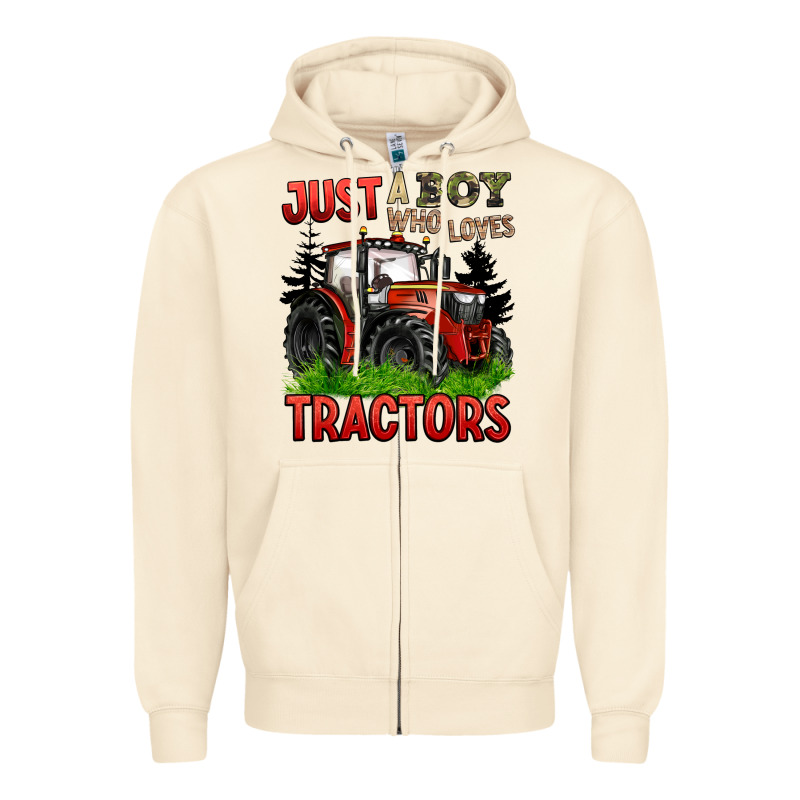 Just A Boy Who Loves Tractors Red Tractor Zipper Hoodie by BarkalooDesign | Teevron