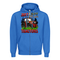 True Royal just a boy who loves tractors red tractor Zipper Hoodie - BarkalooDesign