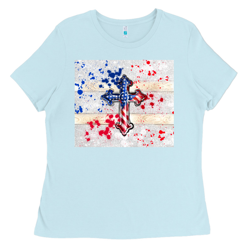 4th Of July Flag Cross Ladies Tee by TumblerDesignByShophia | Teevron