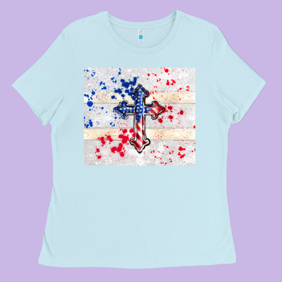 4th Of July Flag Cross Ladies Tee Designed By Tumblerdesignbyshophia