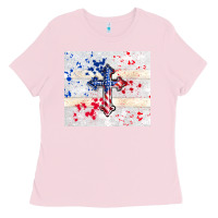Bubblegum Pink 4th of july flag cross Ladies Tee - TumblerDesignByShophia