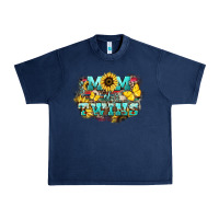 Navy Mom of twins sunflower mothers day Urban Heavy Tee - HowdyJamesFarm