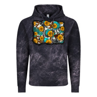 Cloud Black cowhide  turquoise sunflowers pattern olivia Vintage Hoodie - OliviaCreatesArt
