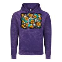 Cloud Purple cowhide  turquoise sunflowers pattern olivia Vintage Hoodie - OliviaCreatesArt