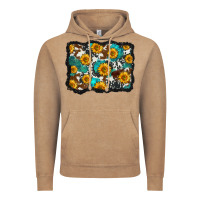 Vintage Coffee cowhide  turquoise sunflowers pattern olivia Vintage Hoodie - OliviaCreatesArt