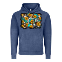 Vintage Denim cowhide  turquoise sunflowers pattern olivia Vintage Hoodie - OliviaCreatesArt