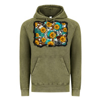 Vintage Olive cowhide  turquoise sunflowers pattern olivia Vintage Hoodie - OliviaCreatesArt