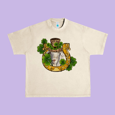 St Patricks Day Goat Horseshoe Shamrock Urban Heavy Tee Designed By Ranaportraitstore