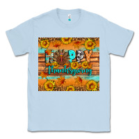 Dusty Blue Happy Thanksgiving Classic Tee - Artiststas