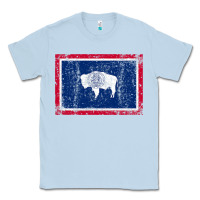 Dusty Blue State of Wyoming Flag Fun Vintage Retro Fall Hiking Classic Tee - longCreatives