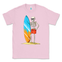Bubblegum Pink Surfing Skeleton Halloween Themed Surf Lovers Gift Classic Tee - longCreatives