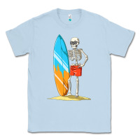 Dusty Blue Surfing Skeleton Halloween Themed Surf Lovers Gift Classic Tee - longCreatives