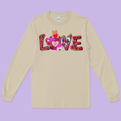 Love Coffee Mug Valentines Day Long Sleeve Tee Designed By Fadigitalartstudio