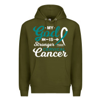 Army Green My God is Stronger Than Cervical Cancer Awareness Warrior Premium Hoodie - longCreatives