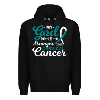 Black My God is Stronger Than Cervical Cancer Awareness Warrior Premium Hoodie - longCreatives