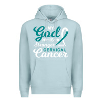 Blue Mist My God is Stronger Than Cervical Cancer Awareness Warrior Premium Hoodie - longCreatives